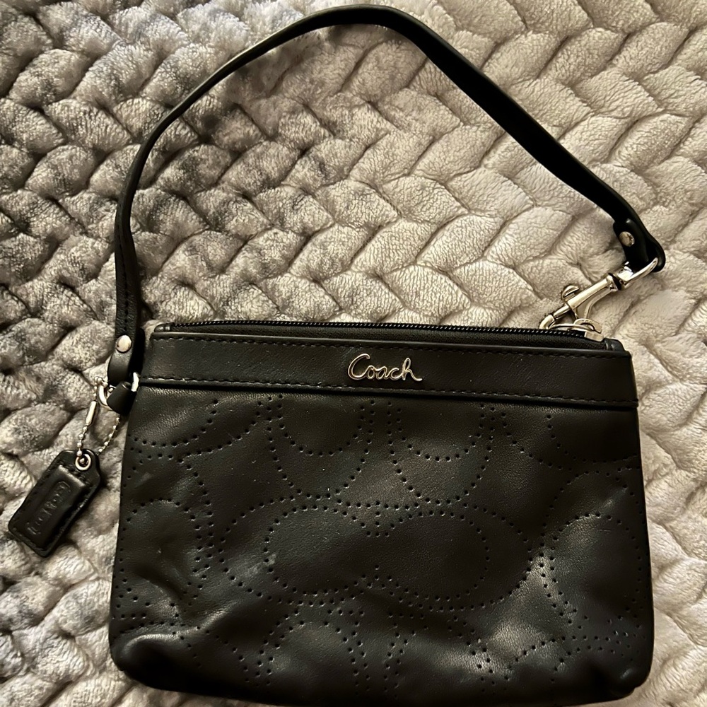 Coach Black Embossed Leather Wristlet